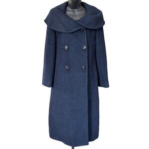 Vtg Steve by Searle Longline Shawl Collar Wool Alpaca Coat Sz 6 Navy Blue